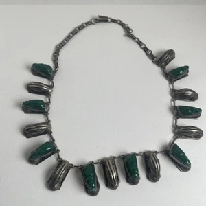 Vintage Mexican Silver and Green Onyx Necklace - Picture 1 of 11