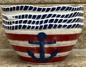 Juego de 4 cuencos de cereal MELAMINA colección exterior ancla náutica rojo blanco azul - Imagen 1 de 1