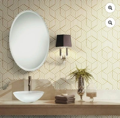 NUEVO - Papel pintado RoomMates a rayas hexagonal dorado pelar y pegar Foto 1 de 3