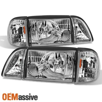 Fit 87-93 Mustang Headlights w/ Corner & Parking Lights Lamps 6Pcs 1987-1993 - Image 1 of 4