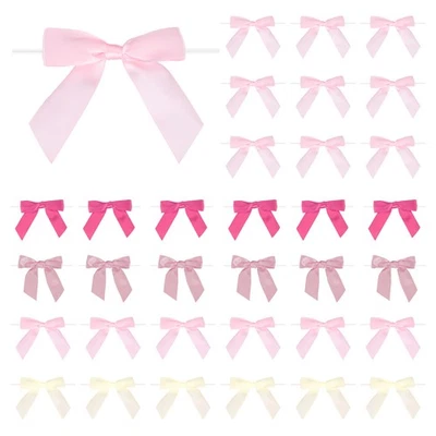 50 Piezas Arcos de Corbata Torcidos de Cinta de Satén Pequeña de 3.5" para Boda Cumpleaños Serie Rosa Foto 1 de 4