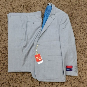 $449 New MANTONI Sharkskin Suit Men's 44 R 44 Reg Gray 100% WOOL Jacket Pants - Picture 1 of 15
