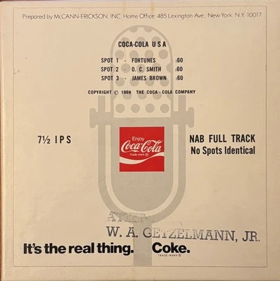 Carrete de anuncio de radio Coca-Cola (1969, sin AT #) James Brown / O.C. Smith / The Fortunes Foto 1 de 3