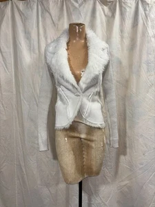 Damen Vintage weiß Wildleder & Kunstfell Pullover Jacke sagen was Größe S - Bild 1 von 5