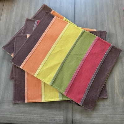 TAG Fall Placemats Set of 8 Rust Green Brown Earthtone Striped Cotton Blend. NEW - Image 1 of 4