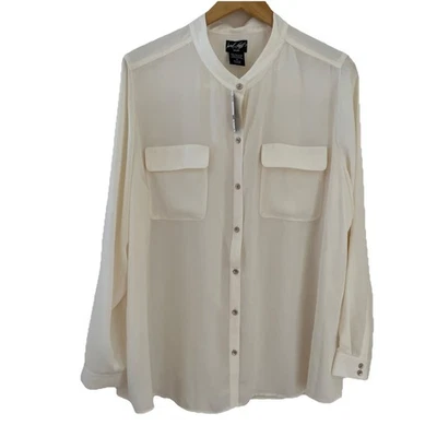 Lord & Taylor Lightweight Button Front Top Women’s 2X Cream Sheer Old Money NWT - Image 1 of 4