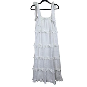 Vestido para mujer Missguided blanco con volantes en capas EE. UU. 6 lazos ojales Cottagecore Sorority - Imagen 1 de 7