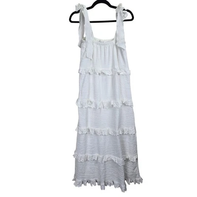 Missguided White Ruffle Tiered Womens Dress US 6 Tie Eyelet Cottagecore Sorority - image 1 of 4