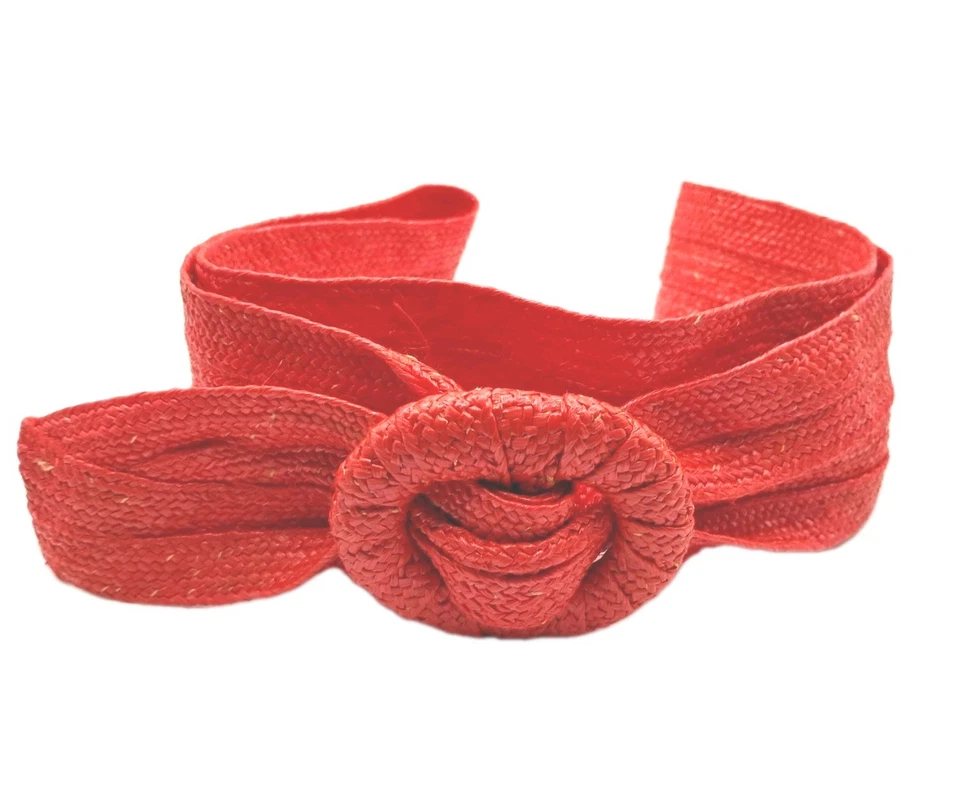 Cinturón de Paja Sintética Boho Vintage Años 80 Ancho Cinch Coral Hebilla Grande Talla M Foto 1 de 4