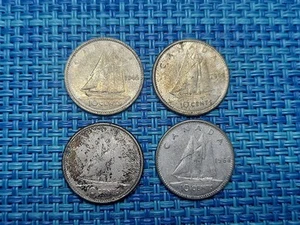 🇨🇦 Canada 10 cents 1945 1958 1960 1968 Silver .800/.500 Coin (qty4) 061825-10 - Picture 1 of 2