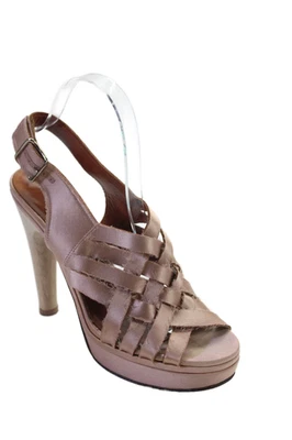 Lanvin Womens Satin Strappy Platform Slingbacks Sandal Heels Pink Size 38.5 8.5 - Image 1 of 4