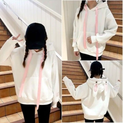 Femme Fille Desseré Pull Sweat à Capuche Haut Japonais Lapin Mignon Kawaii Neuf - Photo 1/4