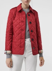$960 NWT BURBERRY FRANKBY PARADE RED QUILTED CHECK CUFF SHORT COAT JACKET L - Picture 1 of 16