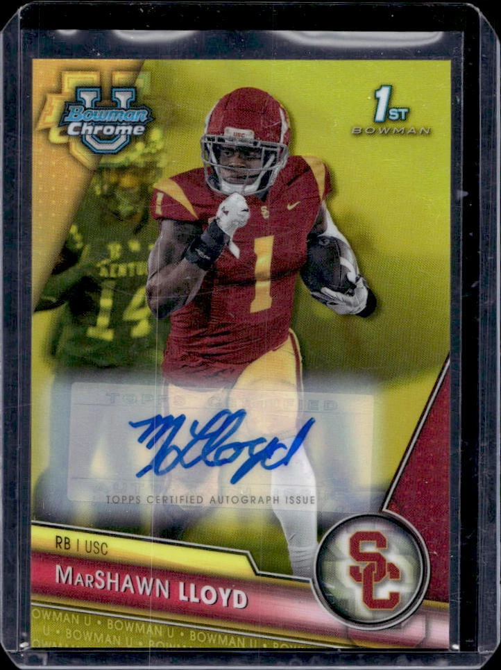 2023 Bowman Chrome University MarShawn Lloyd 1st Yellow Refractor Auto #53/75