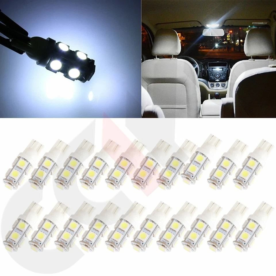 20 peças super brancas T10 9SMD 5050 lâmpadas LED W5W 2825 168 194 para luz de mapa - Imagem 1 de 4