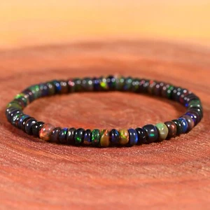 Pulsera de ópalo elástico, pulsera de ópalo negro etíope natural, ópalo de fuego Welo - Imagen 1 de 5