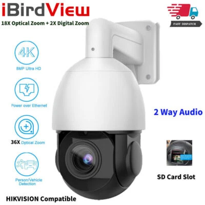 iBirdView 36X Zoom 4K 8MP POE PTZ Speed Dome Auto Tracking Camera 2 Way Audio UK - Image 1 of 4