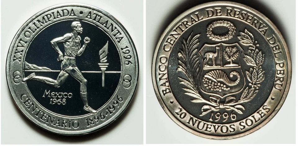 Extra Rare 1996 Peru Lrg.Silver 20 S Olympic Runner T3-Mintage 25 - Image 1 of 1