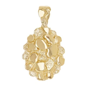 14k Yellow Gold Solid Oval Nugget Charm Pendant 1" 4.5 grams - Picture 1 of 5