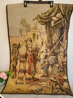 Vintage Arabian Market Scene Wall Hanging Tapestry 38.5"x26.5", Made In Belgium - Image 1 of 3