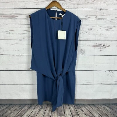 Vestido Tibi Para Mujer 8 Azul Marino Punto Corbata Cintura Cuello Cuadrado Costal Playa Foto 1 de 4