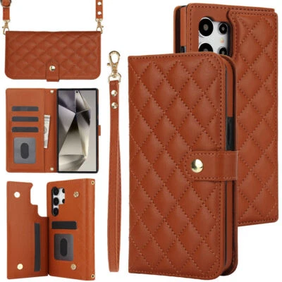 For Samsung Galaxy S24 S23 Note20 A55 A15 Leather Wallet Phone Case With Lanyard - Image 1 of 4