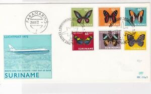 Surinam 1972 lot lotniczy wydanie pierwszego dnia mieszane motyle okładka znaczków ref21767