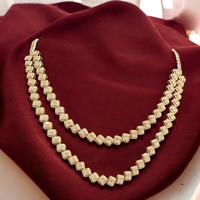 Impresionante Collar de Dos Hilos Diamantes Corte Baguette Redondo 3.20 Cts Oro Rosa 14K Foto 1 de 4