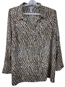 Catherines Button Down Collar Geometric Long Sleeve Shirt Blouse 2X 22/24W - Picture 1 of 6