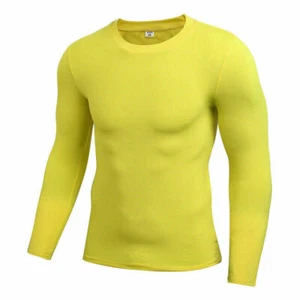 Men's Compression Base Layer Long Sleeve Plain Shirts Breathable Spandex Running - Picture 1 of 19