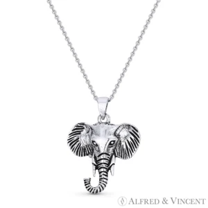 Elephant Head Animal Charm Pendant in .925 Sterling Silver - Picture 1 of 12