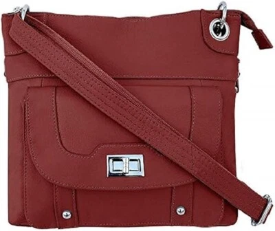 Concealed Carry Cross Body Leather Gun Purse with Slash Resistant Strap-RED - Image 1 of 4