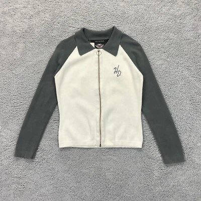 Jaqueta suéter feminina Harley-Davidson zíper completo pequena creme desbotamento FALHA - Imagem 1 de 4