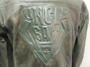 VINTAGE 80'S UNCLE SAM USA EMBOSSED LEATHER TWINTRACK MOTORCYCLE JACKET SIZE M