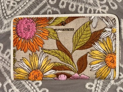 Cartera a Presión Spartina 449 Flor del Sol Bordada Lino Natural y Cuero Genuino Foto 1 de 4