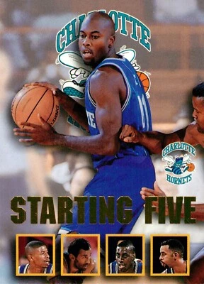 1997 CHARLOTTE HORNETS NBA Card GLEN RICE Hoops Starting Five - Image 1 of 3