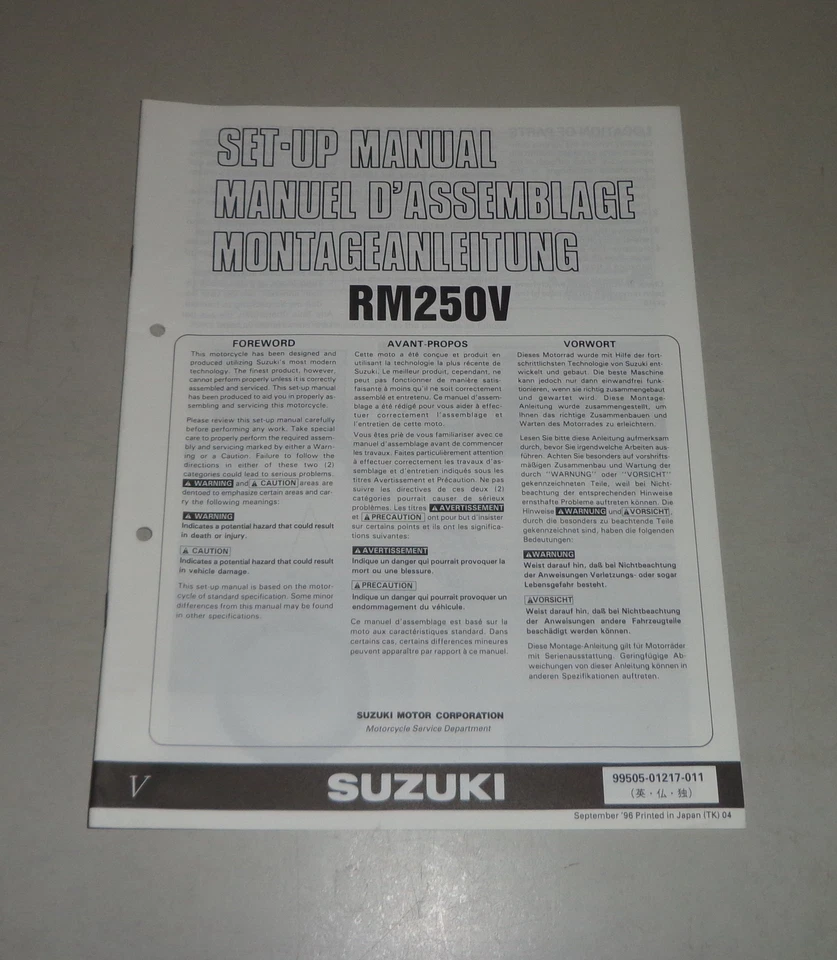 Instructions D'Installation / Kit Up Manual Suzuki RM 250 Support 09/1996 - Photo 1/1