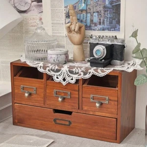 Desktop Apothecary Cabinet Chest of 4 Drawers Wood Storage Drawer Organizer Box - Picture 1 of 12