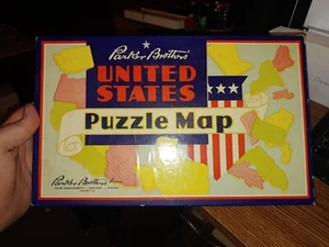 Antique 1915 Parker Brothers United States Puzzle Map COMPLETE w/Box - Picture 1 of 10