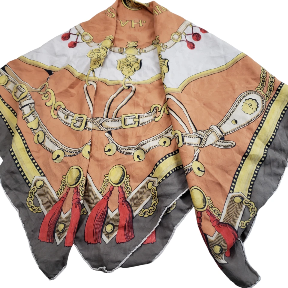 Bufanda de seda enrollada Lancel Harnais Grand Siecle gris melocotón grande 32/33" Foto 1 de 4