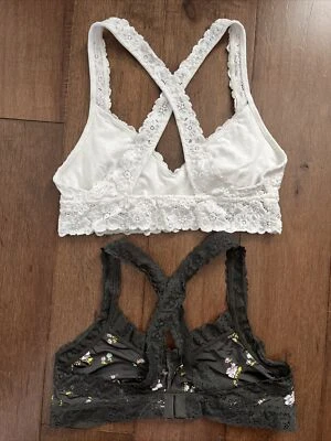 Aerie Wireless Bra Bralette Womens S Lined White Lace + Unlined Gray Floral - Image 1 of 4