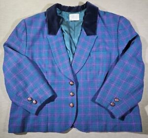 VTG 1970s Pendleton Blazer Jacket Womens 24W Blue USA Plaid Velvet Collar Lined 