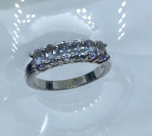 9ct White Gold Tanzanite Half Eternity Ring Size R 1/2 - Picture 1 of 10