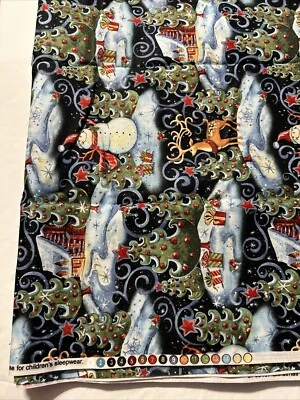 "Christmas Spirit" Fabric by Geoff Allen 4 Yards X 44" Snowman Reindeer Trees - Image 1 of 3