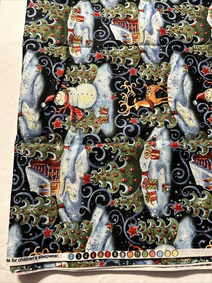 "Christmas Spirit" Fabric by Geoff Allen 4 Yards X 44" Snowman Reindeer Trees - Image 1 of 3