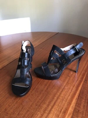 Marc Fisher Women's Stanley Leather Platform Sandals Strappy Heels Black 11 M - Imagem 1 de 4