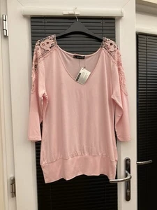 Unused Kaleidoscope Rose Pink Top With Lace Insert 3/4 Sleeves Size16 - Picture 1 of 9