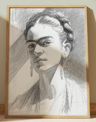 FRIDA KAHLO DIBUJO IMPRESIÓN RETRATO BOCETO 8" X 10" FRIDA KAHLO ARTISTA MÉXICO Foto 1 de 3