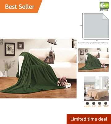 Luxurious Green Micro-Velour Blanket Full/Queen 90" x 90" for -Round Comfort - Image 1 of 4