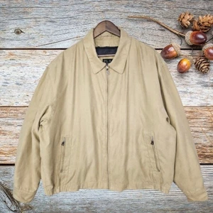 Jos. A. Bank Faux Suede Bomber Jacket Men's XL Tan Zip Front Plaid Zip-Out Liner - Picture 1 of 9